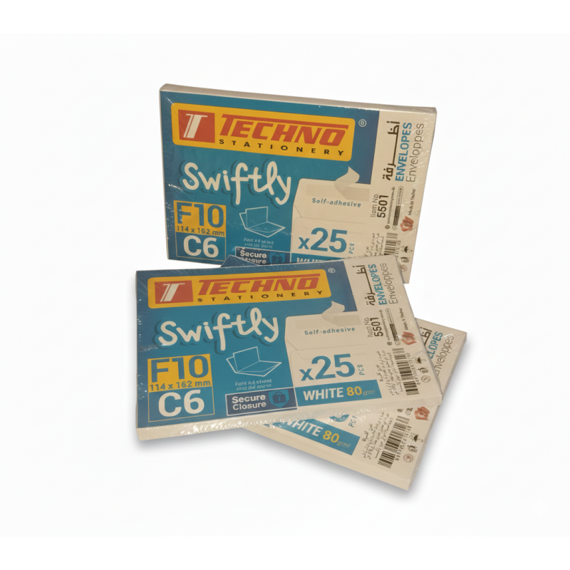 أظرفة تكنو إف 10 مقاس سي 6 - عبوة 25 قطعة - إغلاق ذاتي