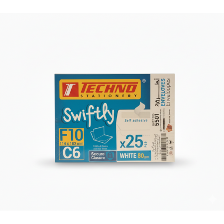 أظرفة تكنو إف 10 مقاس سي 6 - عبوة 25 قطعة - إغلاق ذاتي