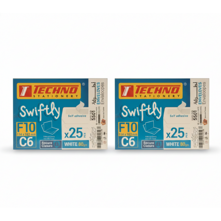 أظرفة تكنو إف 10 مقاس سي 6 - عبوة 25 قطعة - إغلاق ذاتي