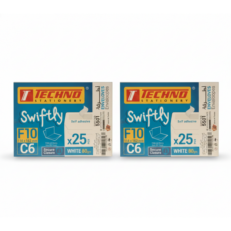 أظرفة تكنو إف 10 مقاس سي 6 - عبوة 25 قطعة - إغلاق ذاتي