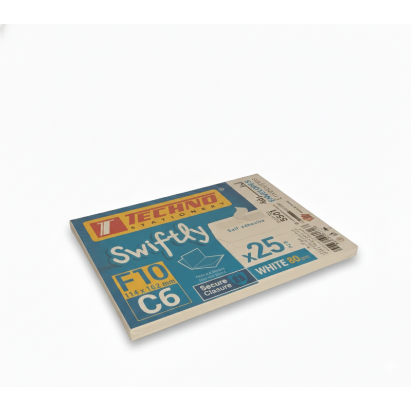 أظرفة تكنو إف 10 مقاس سي 6 - عبوة 25 قطعة - إغلاق ذاتي