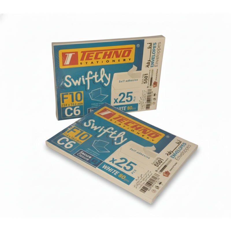 أظرفة تكنو إف 10 مقاس سي 6 - عبوة 25 قطعة - إغلاق ذاتي