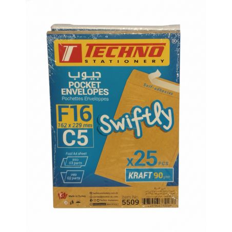 Enveloppes Techno F16 kraft Format C5 - Paquet de 25 Pièces