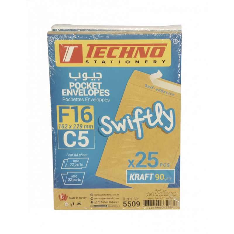 Enveloppes Techno F16 Format C5 - Paquet de 25 Pièces